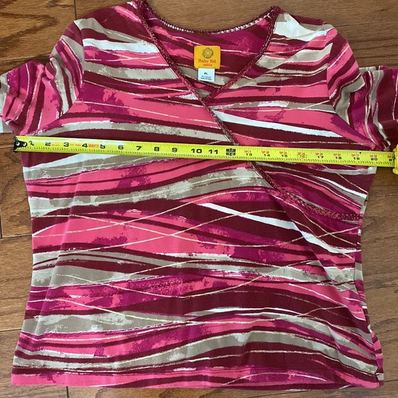 Ruby Rd. Pink/Tan quarter length sleeves blouse PL - Picture 7 of 9